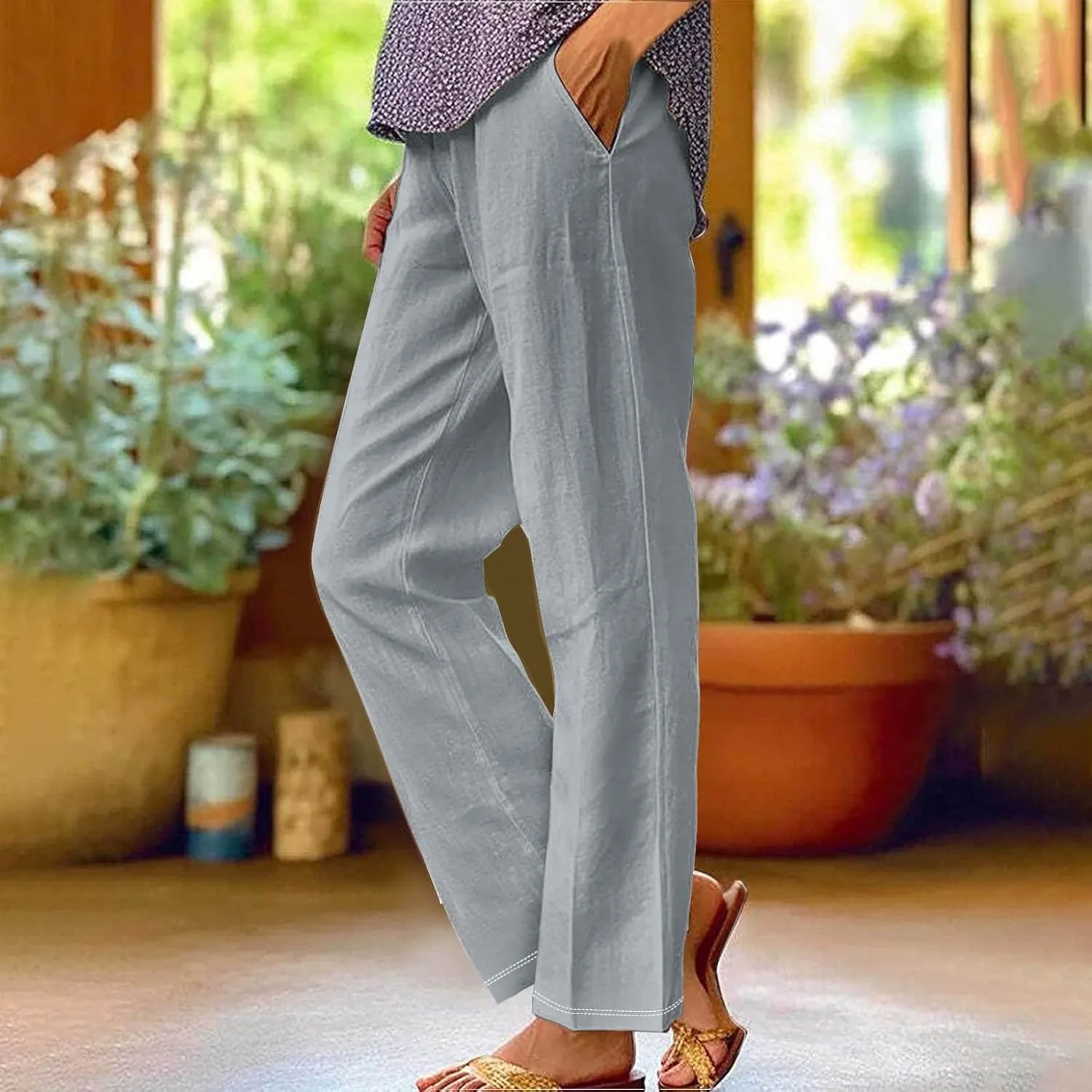 Flowy Pants for Women Boho Wide Leg Cotton Linen Palazzo Pants Palazzo Summer Linen Beach High Waisted Trousers