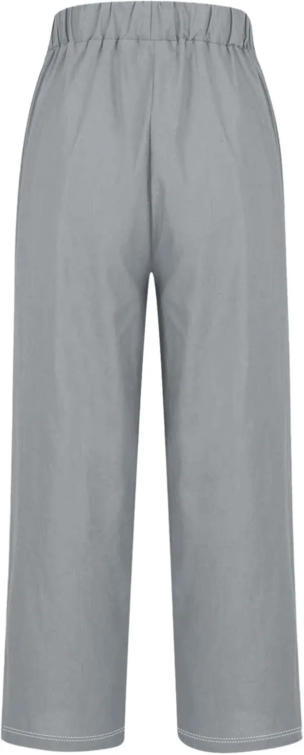 Flowy Pants for Women Boho Wide Leg Cotton Linen Palazzo Pants Palazzo Summer Linen Beach High Waisted Trousers