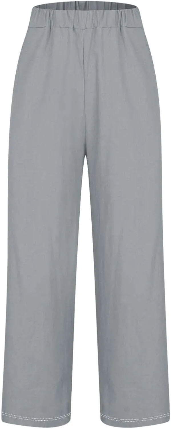 Flowy Pants for Women Boho Wide Leg Cotton Linen Palazzo Pants Palazzo Summer Linen Beach High Waisted Trousers
