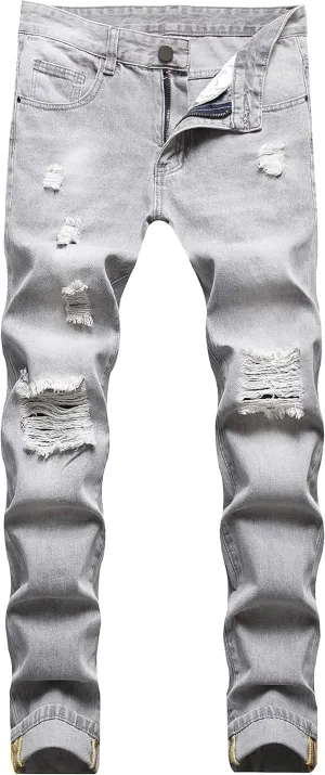 FREDD MARSHALL Men's Skinny Slim Fit Ripped Distressed Stretch Jeans Pants