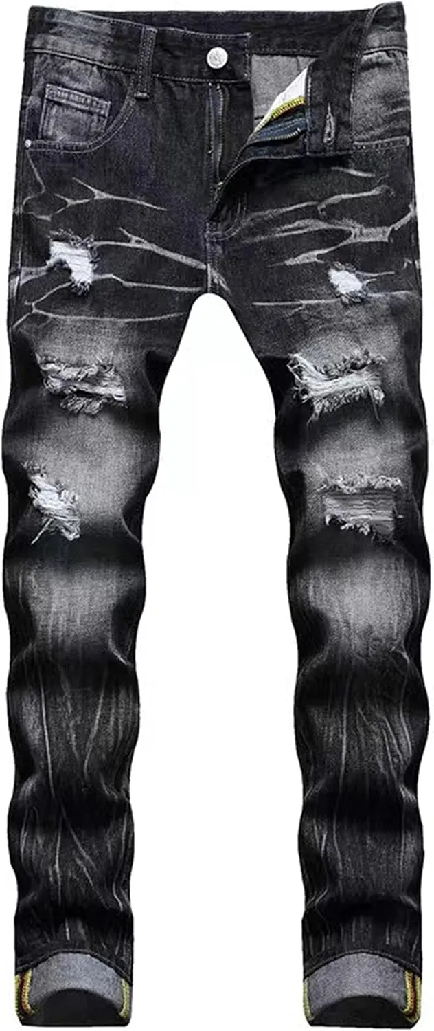 FREDD MARSHALL Men's Skinny Slim Fit Ripped Distressed Stretch Jeans Pants