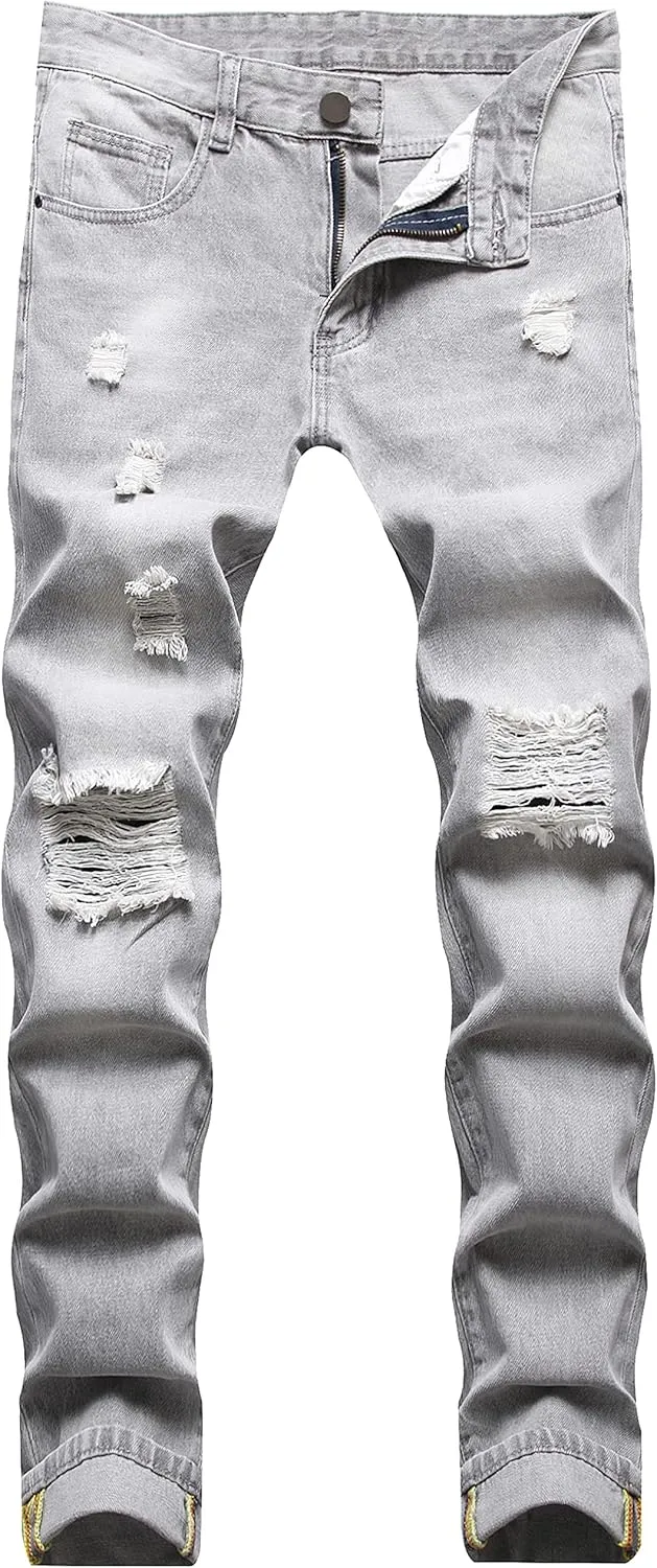 FREDD MARSHALL Men's Skinny Slim Fit Ripped Distressed Stretch Jeans Pants