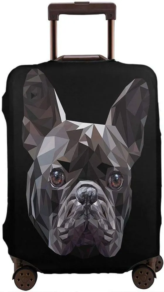French Bulldog Travel Luggage Cover Funny Animal Cute Lovely Pet Geometric 3D Modern DesignGray Protector Washable Baggage Covers (XL (for 29-32 inch luggage)