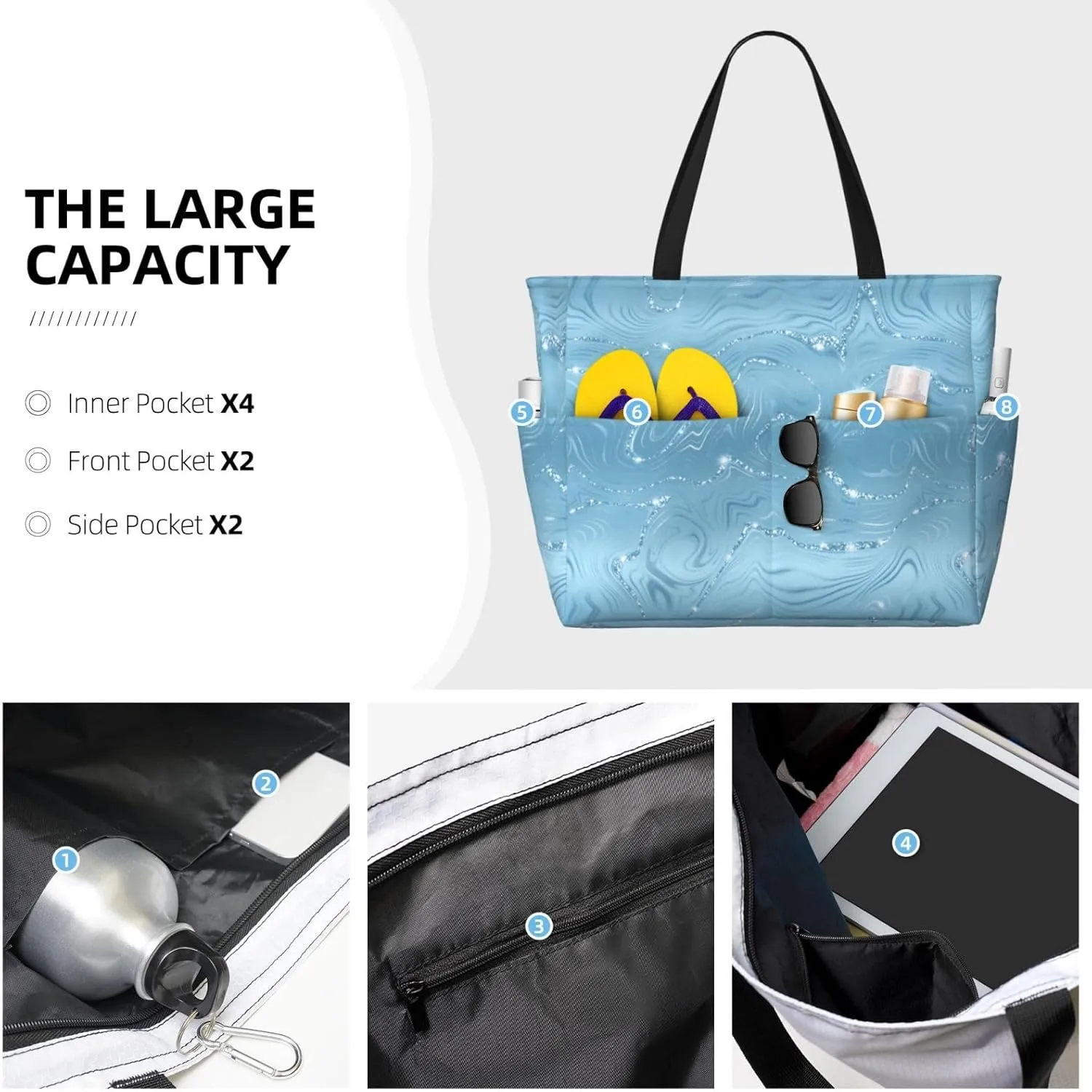 Fun Modern Vegetable Beach Bag Women Tote Bag Pool Bag With Zipper For Gym Grocery Travel With Wet Pocket