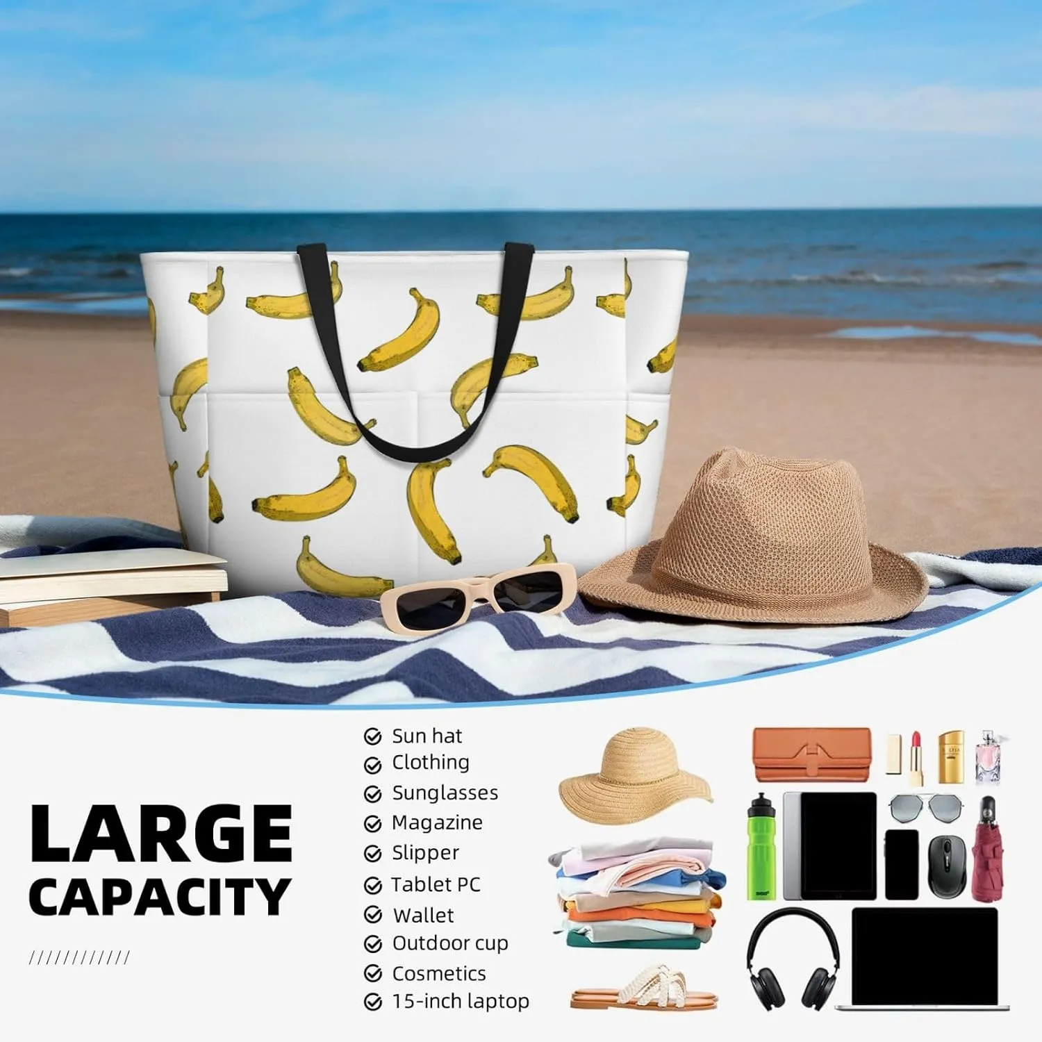 Fun Modern Vegetable Beach Bag Women Tote Bag Pool Bag With Zipper For Gym Grocery Travel With Wet Pocket