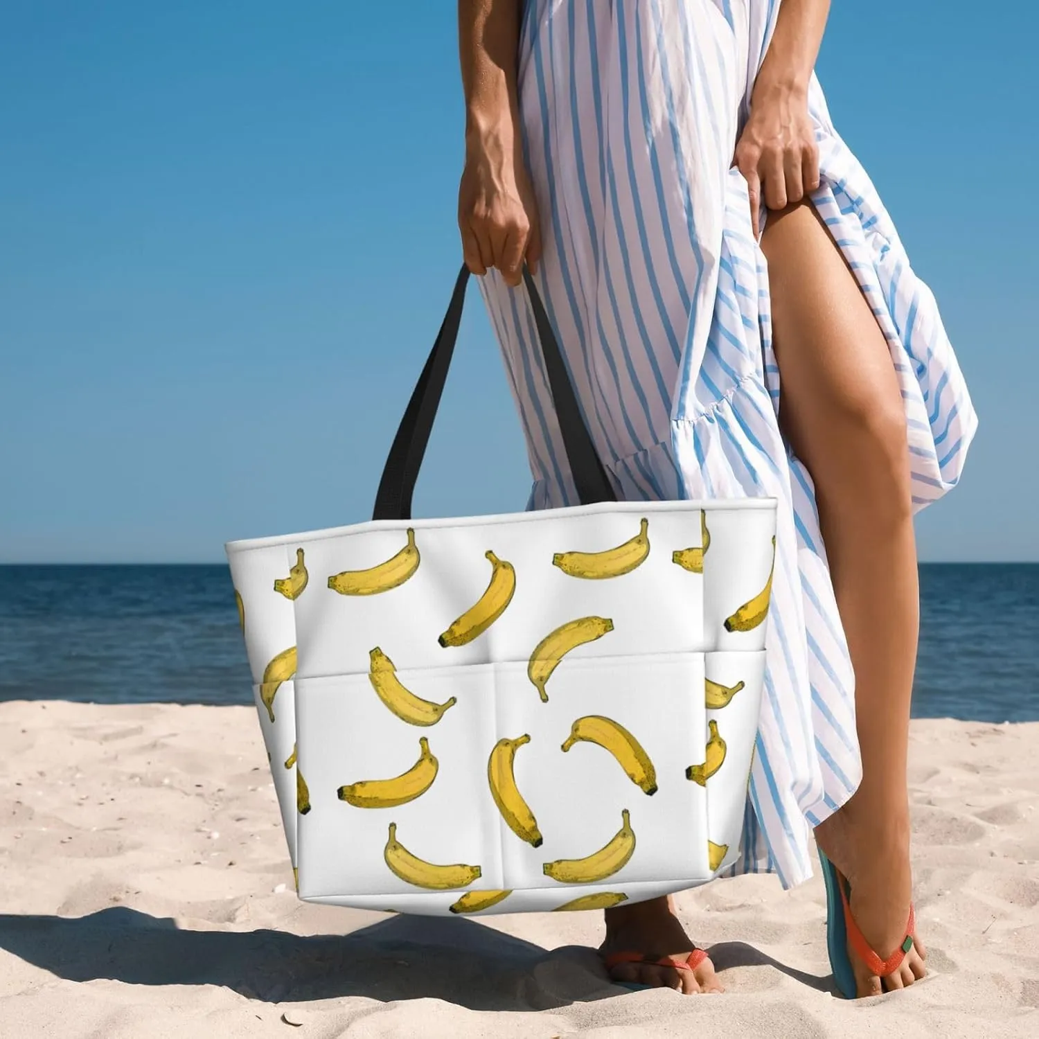 Fun Modern Vegetable Beach Bag Women Tote Bag Pool Bag With Zipper For Gym Grocery Travel With Wet Pocket