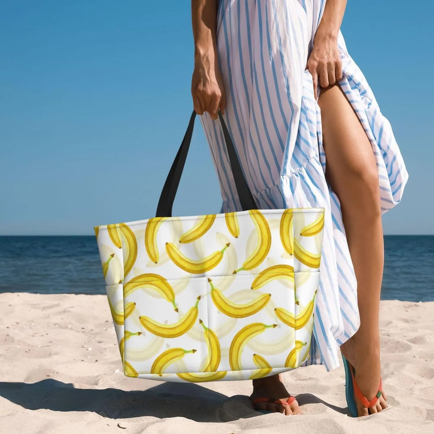 Fun Modern Vegetable Beach Bag Women Tote Bag Pool Bag With Zipper For Gym Grocery Travel With Wet Pocket
