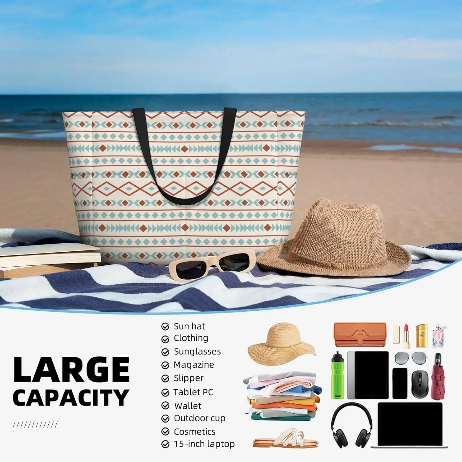 Fun Modern Vegetable Beach Bag Women Tote Bag Pool Bag With Zipper For Gym Grocery Travel With Wet Pocket