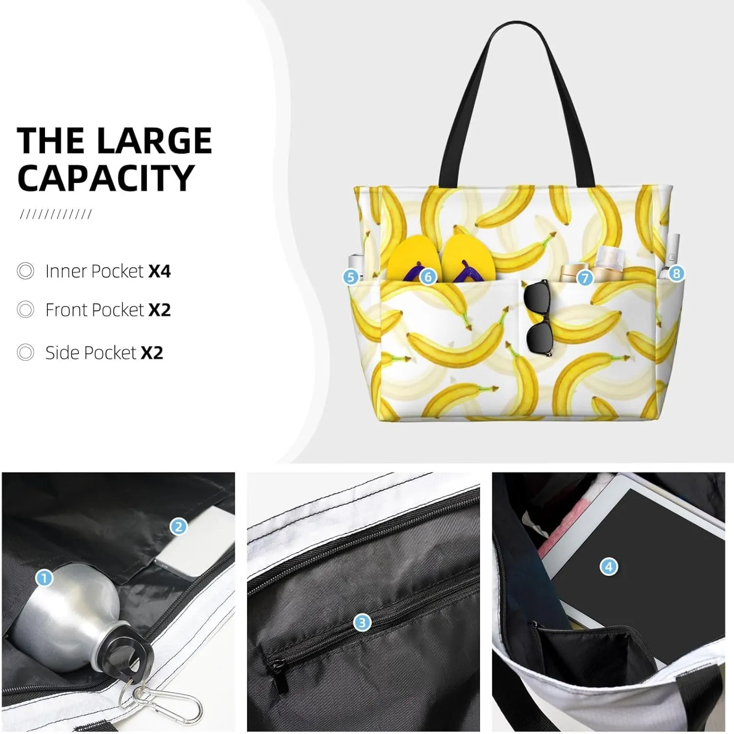 Fun Modern Vegetable Beach Bag Women Tote Bag Pool Bag With Zipper For Gym Grocery Travel With Wet Pocket