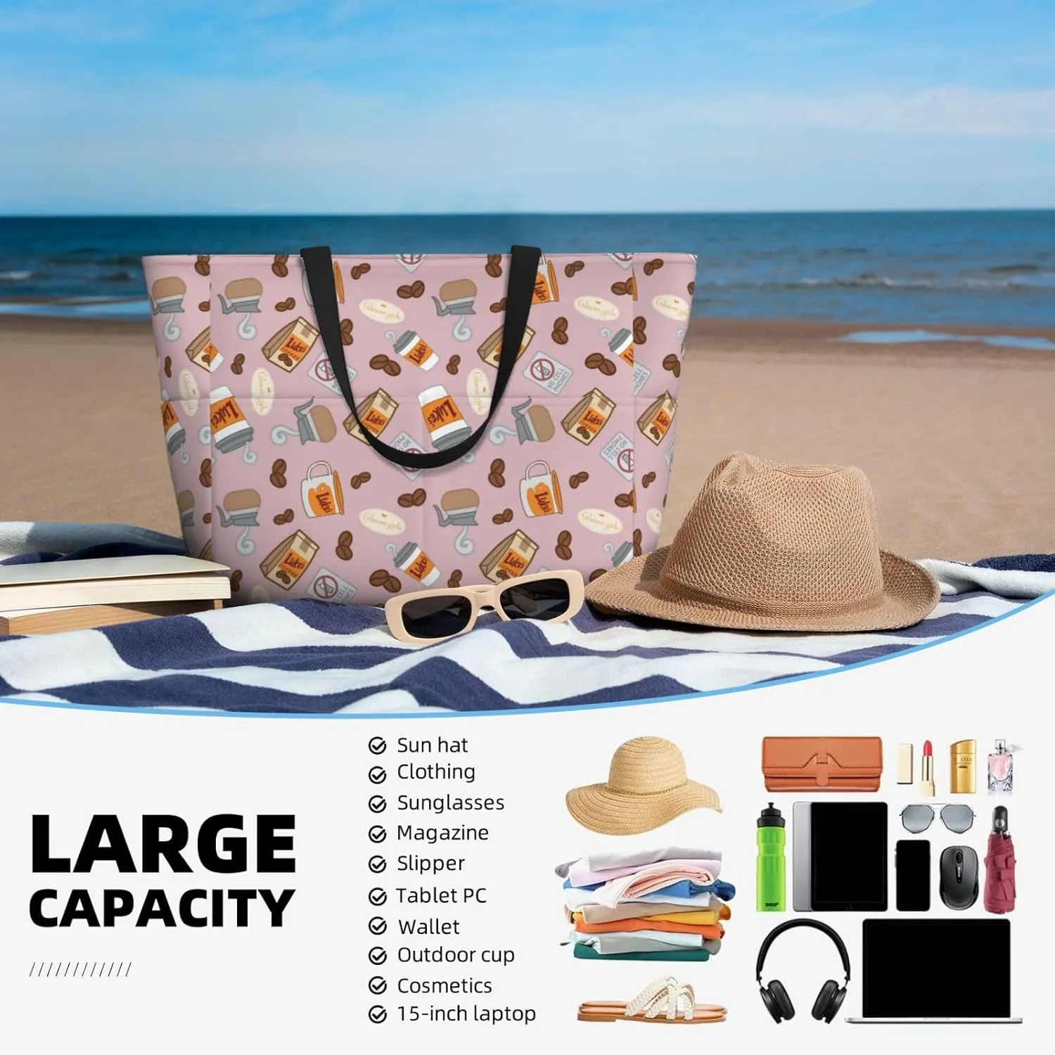 Fun Modern Vegetable Beach Bag Women Tote Bag Pool Bag With Zipper For Gym Grocery Travel With Wet Pocket