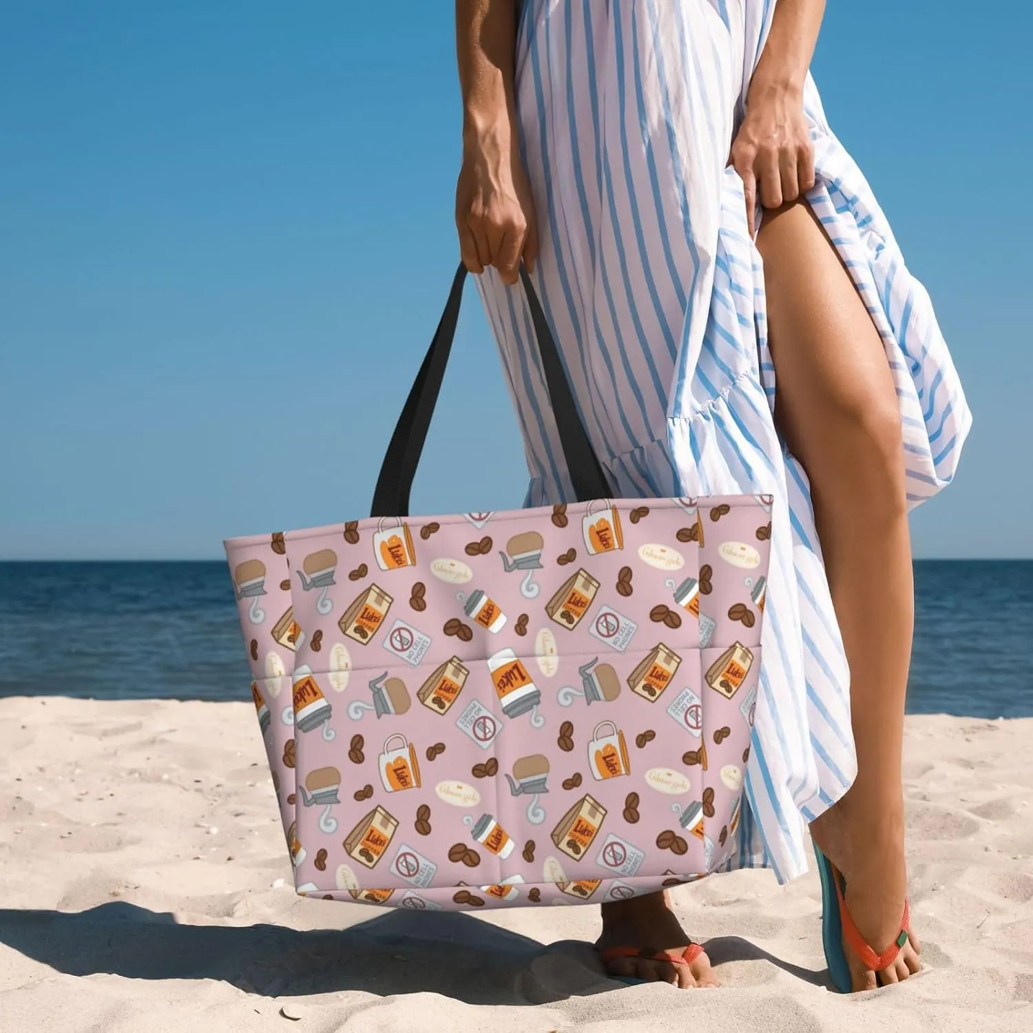 Fun Modern Vegetable Beach Bag Women Tote Bag Pool Bag With Zipper For Gym Grocery Travel With Wet Pocket