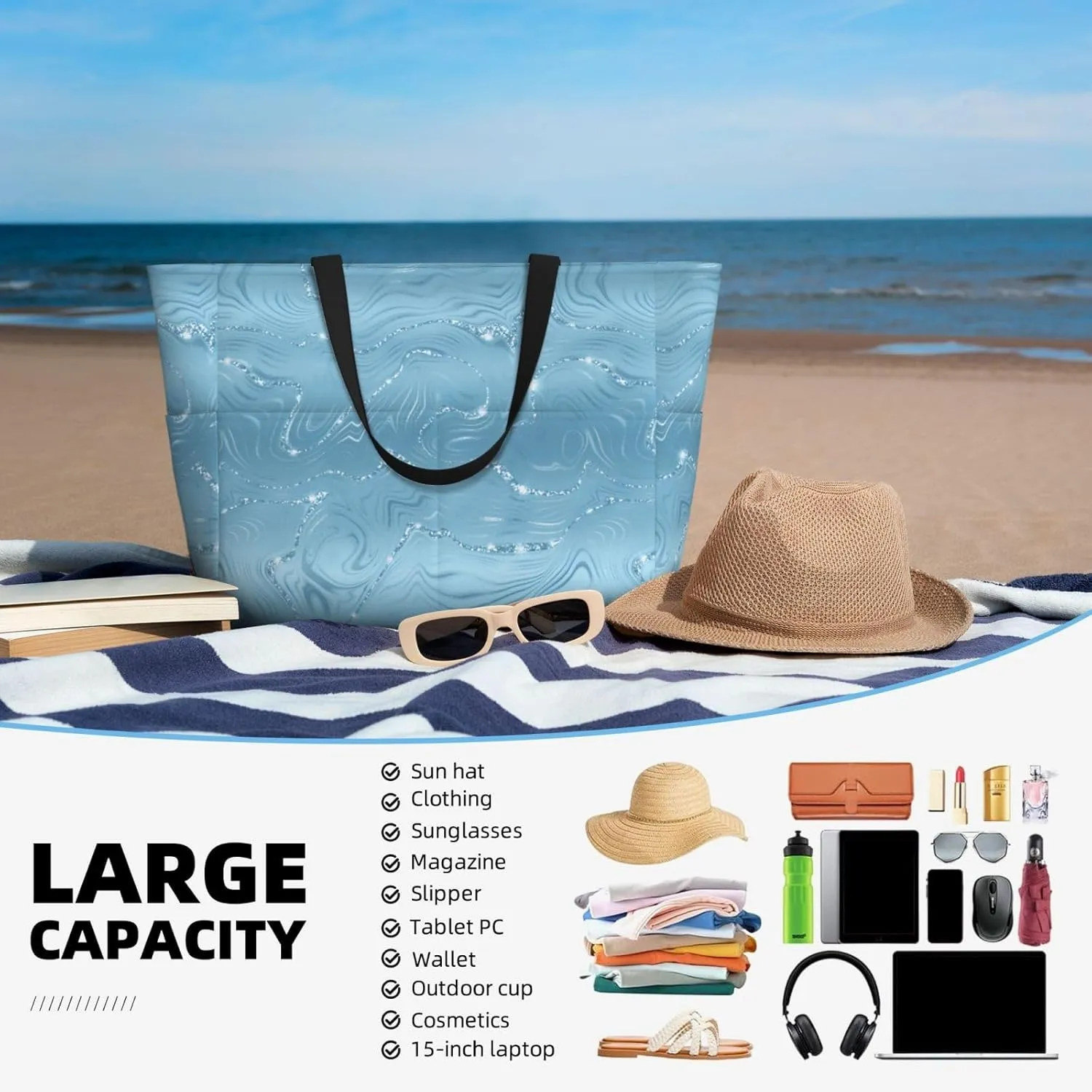Fun Modern Vegetable Beach Bag Women Tote Bag Pool Bag With Zipper For Gym Grocery Travel With Wet Pocket