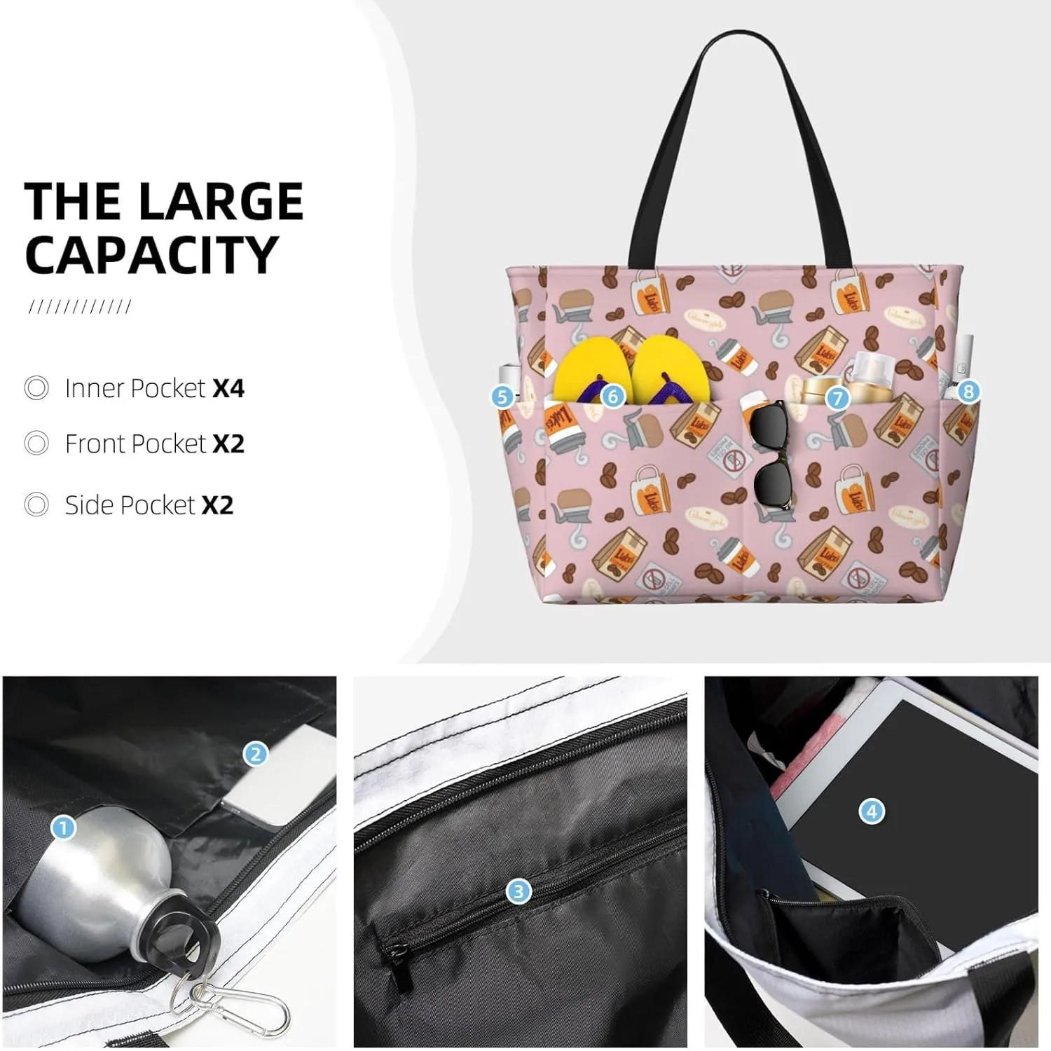 Fun Modern Vegetable Beach Bag Women Tote Bag Pool Bag With Zipper For Gym Grocery Travel With Wet Pocket