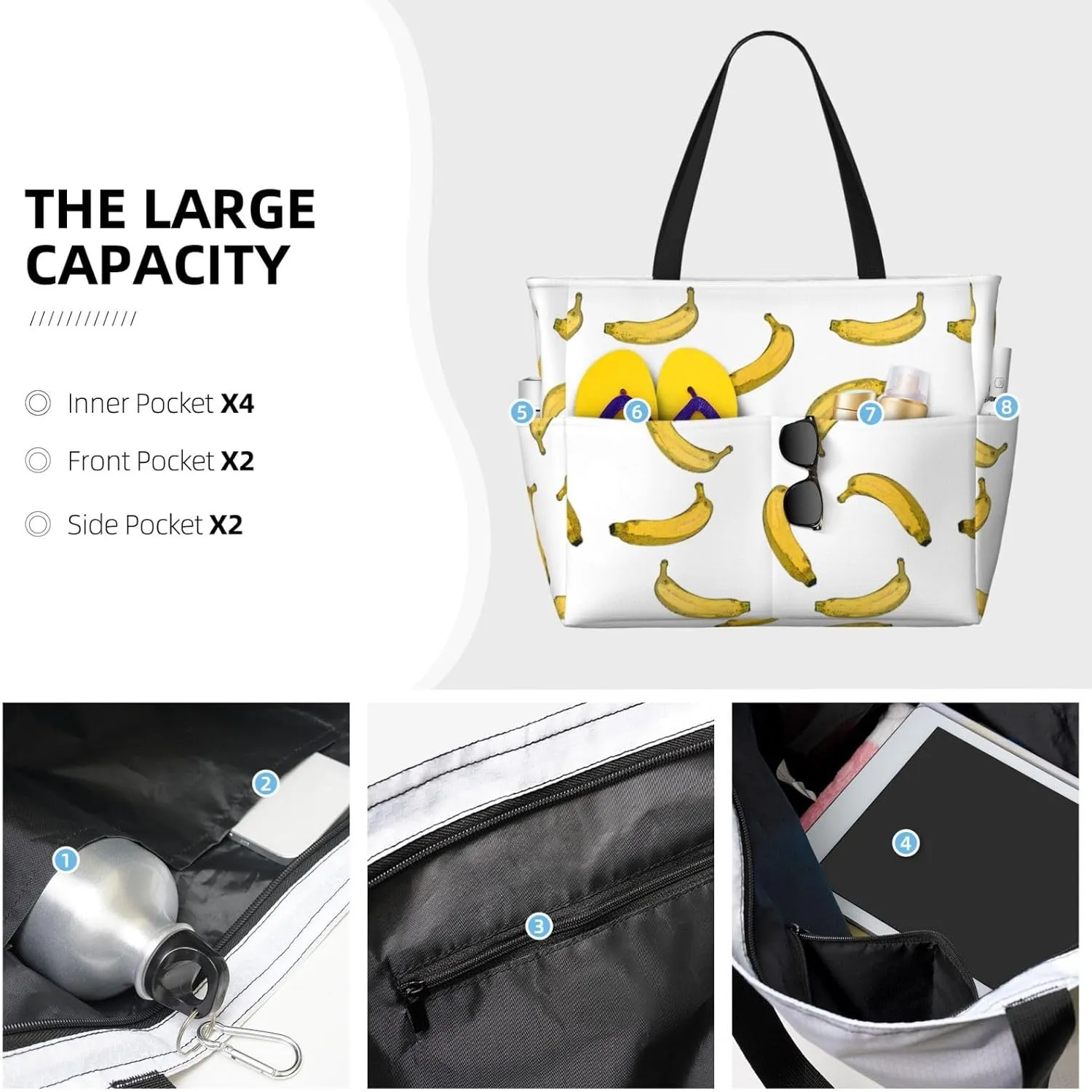 Fun Modern Vegetable Beach Bag Women Tote Bag Pool Bag With Zipper For Gym Grocery Travel With Wet Pocket