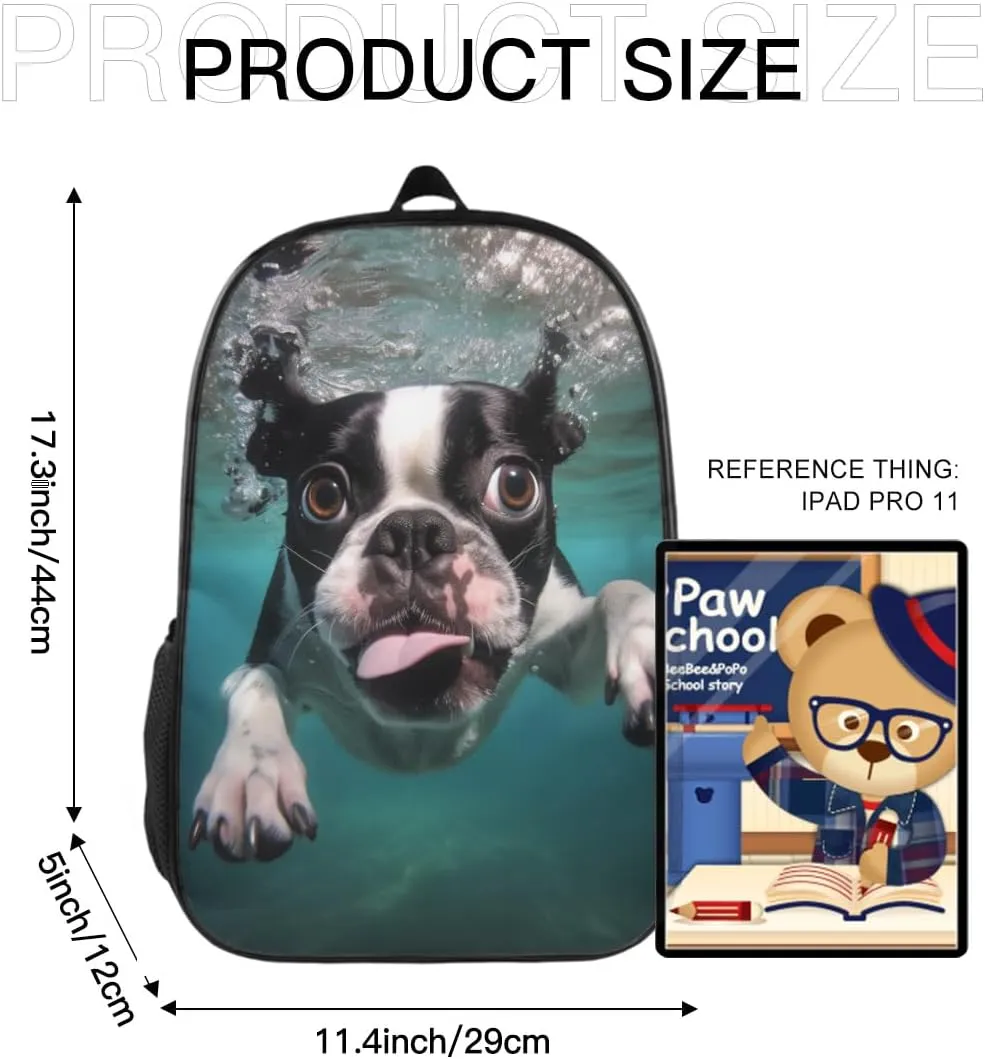 Funny Backpack Cute Dog Printed Backpack Animal Aesthetic Bookbag Black Simple Modern Lightweight Backpack With Mesh Side Pocket Large Laptop Backpack