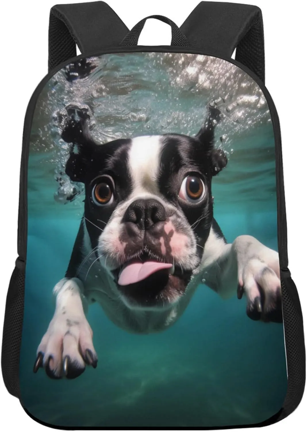 Funny Backpack Cute Dog Printed Backpack Animal Aesthetic Bookbag Black Simple Modern Lightweight Backpack With Mesh Side Pocket Large Laptop Backpack
