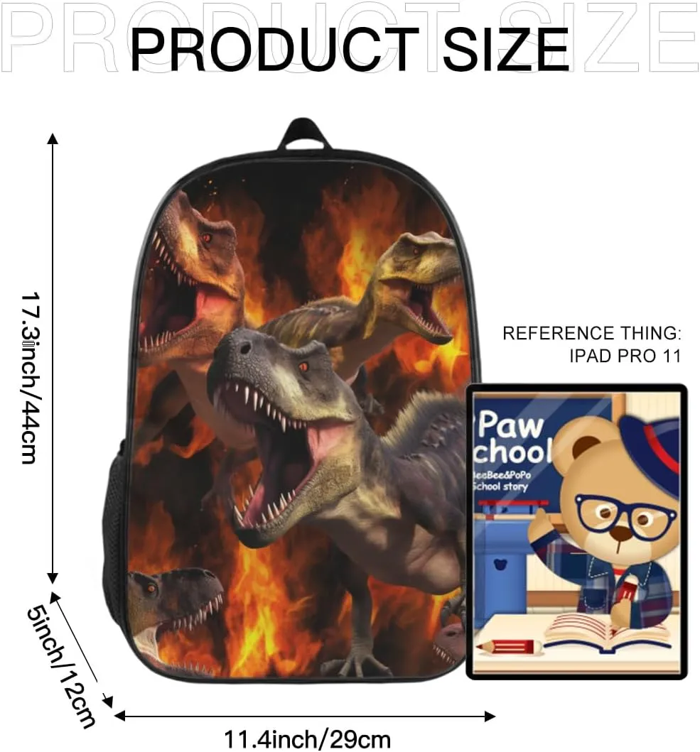Funny Backpack Dinosaur Printed Backpack Animal Aesthetic Bookbag Black Simple Modern Lightweight Backpack With Mesh Side Pocket Large Laptop Backpack