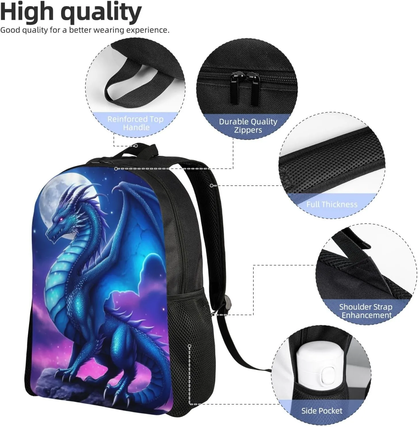 Funny Backpack Dragon Backpack Aesthetic Bookbag Black Simple Modern Lightweight Backpack With Mesh Side Pocket Large Laptop Backpack