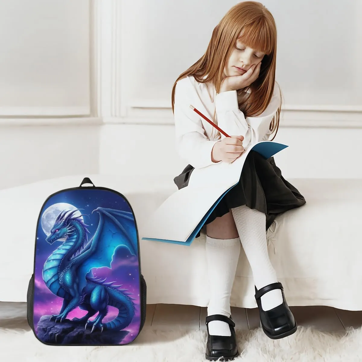 Funny Backpack Dragon Backpack Aesthetic Bookbag Black Simple Modern Lightweight Backpack With Mesh Side Pocket Large Laptop Backpack