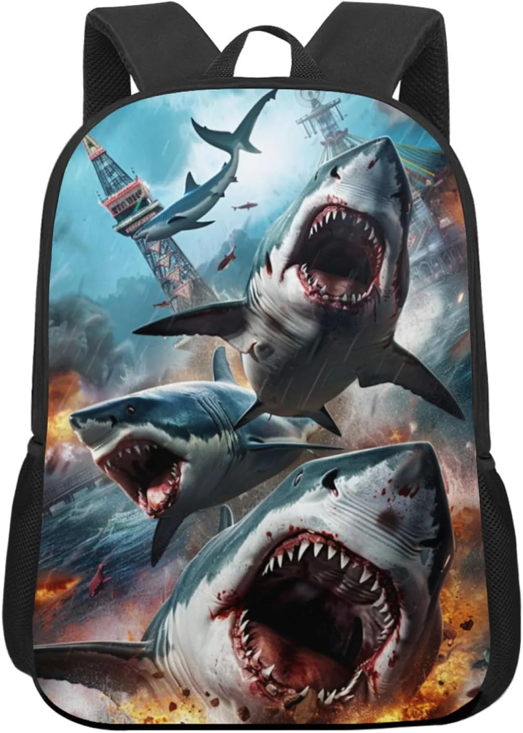 Funny Backpack Shark Backpack Animal Printed Aesthetic Bookbag Black Simple Modern Lightweight Backpack With Mesh Side Pocket Large Laptop Backpack