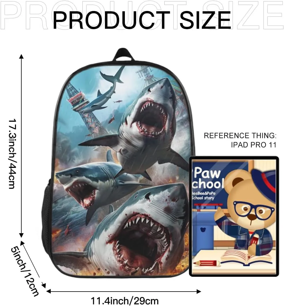 Funny Backpack Shark Backpack Animal Printed Aesthetic Bookbag Black Simple Modern Lightweight Backpack With Mesh Side Pocket Large Laptop Backpack