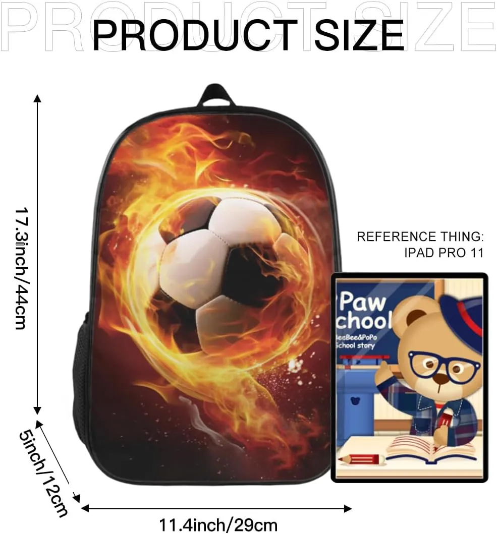 Funny Backpack Soccer Backpack Football Printed Aesthetic Bookbag Black Simple Modern Lightweight Backpack With Mesh Side Pocket Large Laptop Backpack