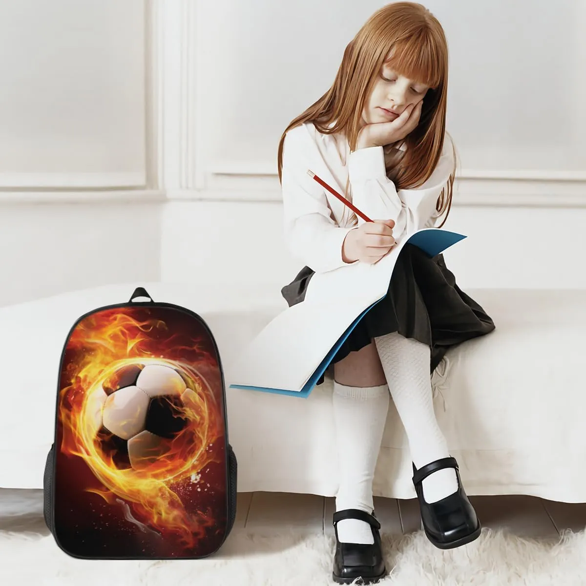 Funny Backpack Soccer Backpack Football Printed Aesthetic Bookbag Black Simple Modern Lightweight Backpack With Mesh Side Pocket Large Laptop Backpack