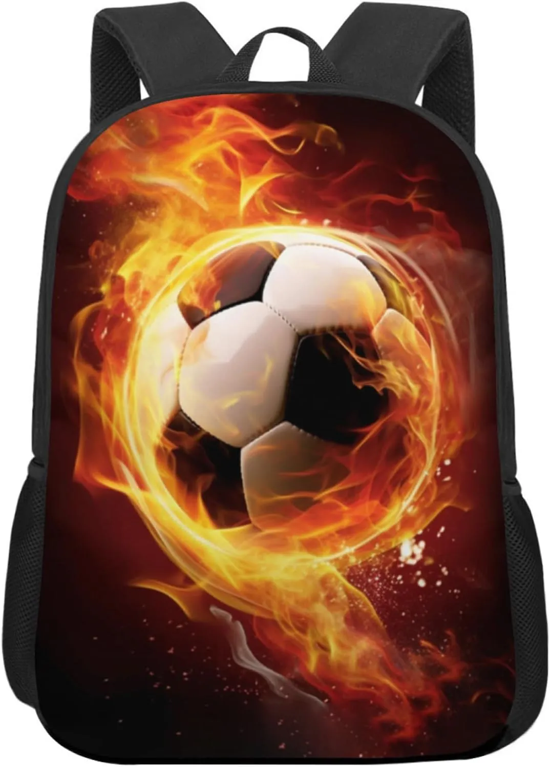 Funny Backpack Soccer Backpack Football Printed Aesthetic Bookbag Black Simple Modern Lightweight Backpack With Mesh Side Pocket Large Laptop Backpack