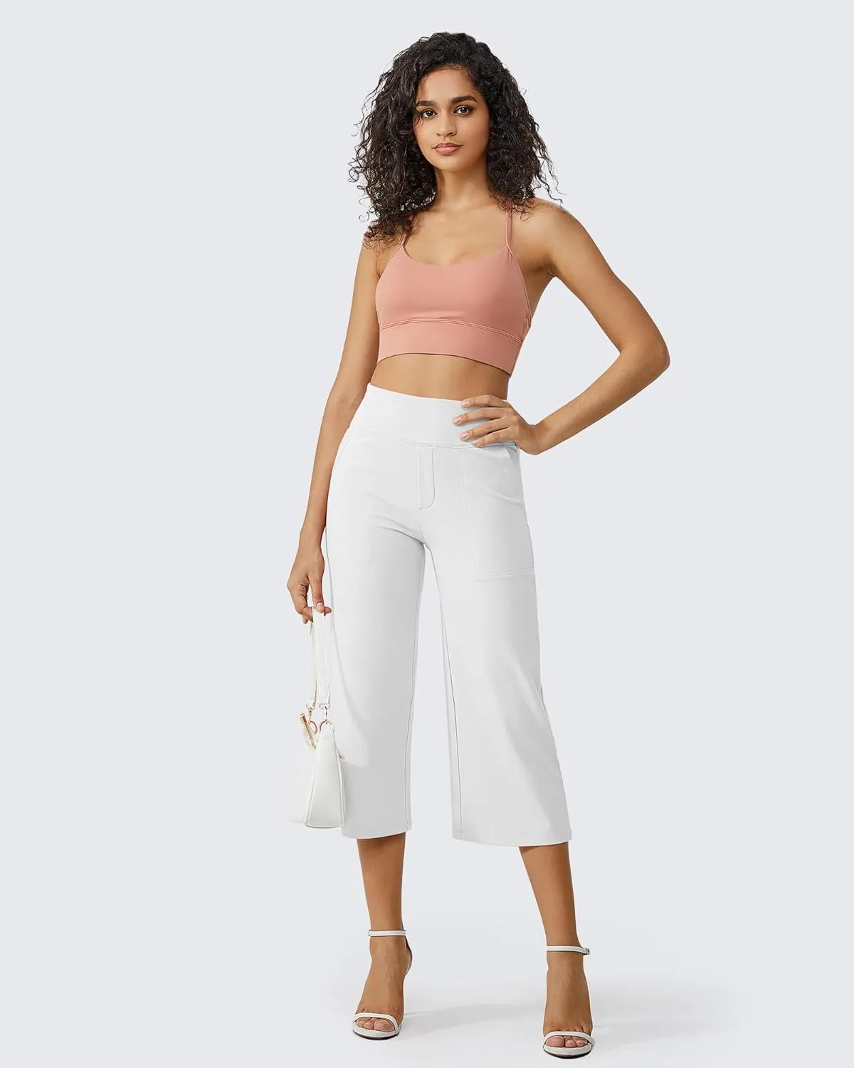 G4Free Capri Pants for Women Wide Leg Yoga Dress Cropped Pants Capri Leggings with Pockets for Casual Summer