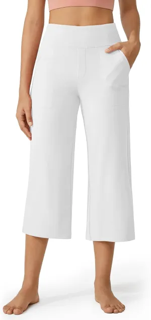 G4Free Capri Pants for Women Wide Leg Yoga Dress Cropped Pants Capri Leggings with Pockets for Casual Summer