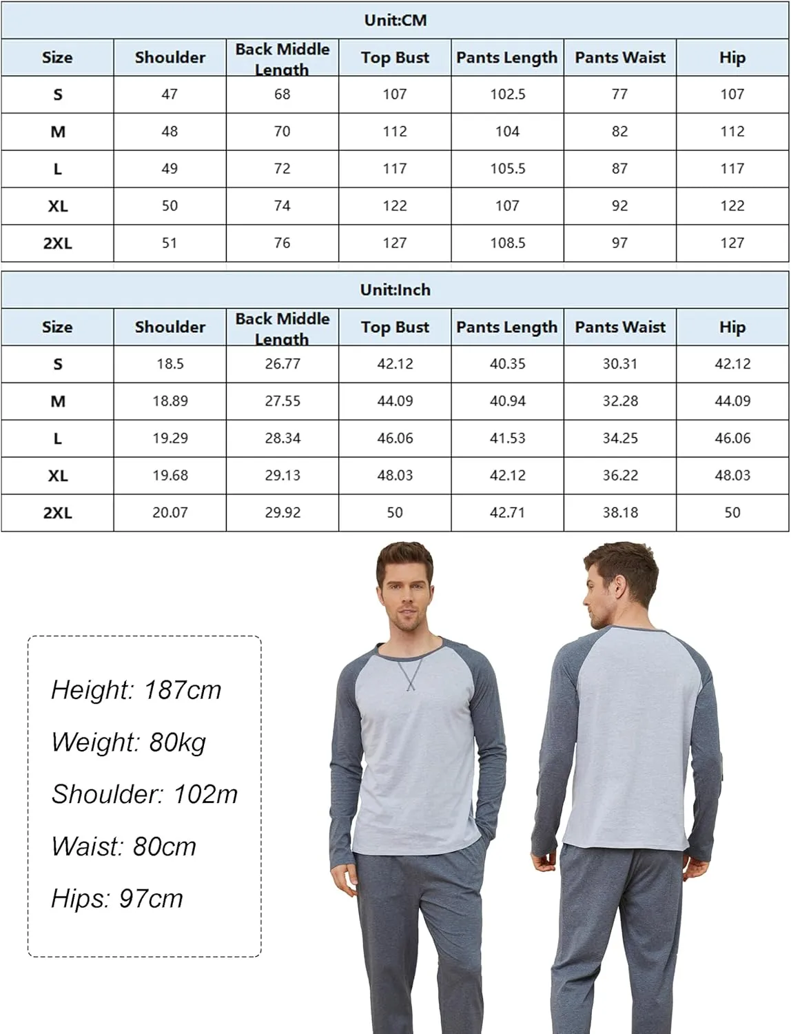 GAESHOW Mens Pajamas Set, Male Cotton Sleepwear Long Sleeve Shirt and Pant Set, O-Neck Winter Thermal Loungewear Pjs