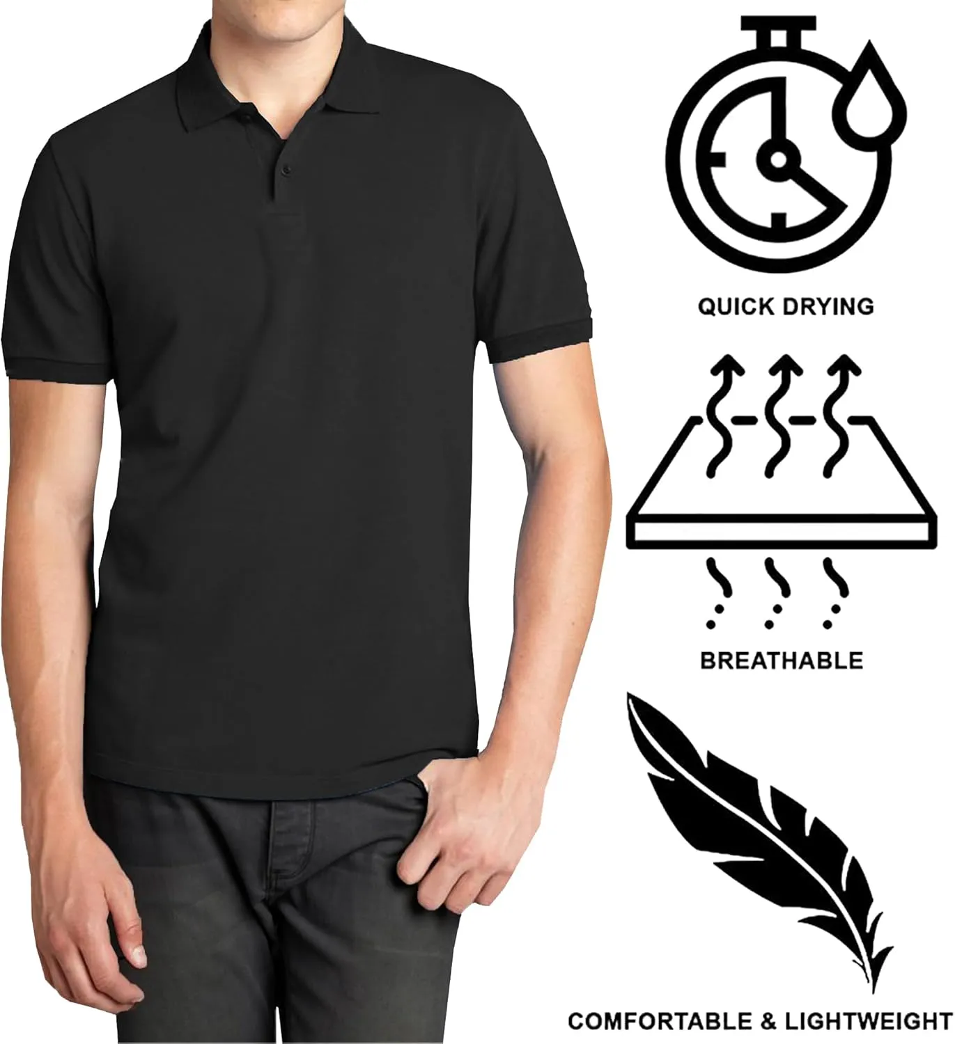 Galaxy by Harvic 5-Pack Mens Short Sleeve Pique Polo Shirt Modern-Fit with Ribbed Collar and Breathable Cotton-Blend Fabric