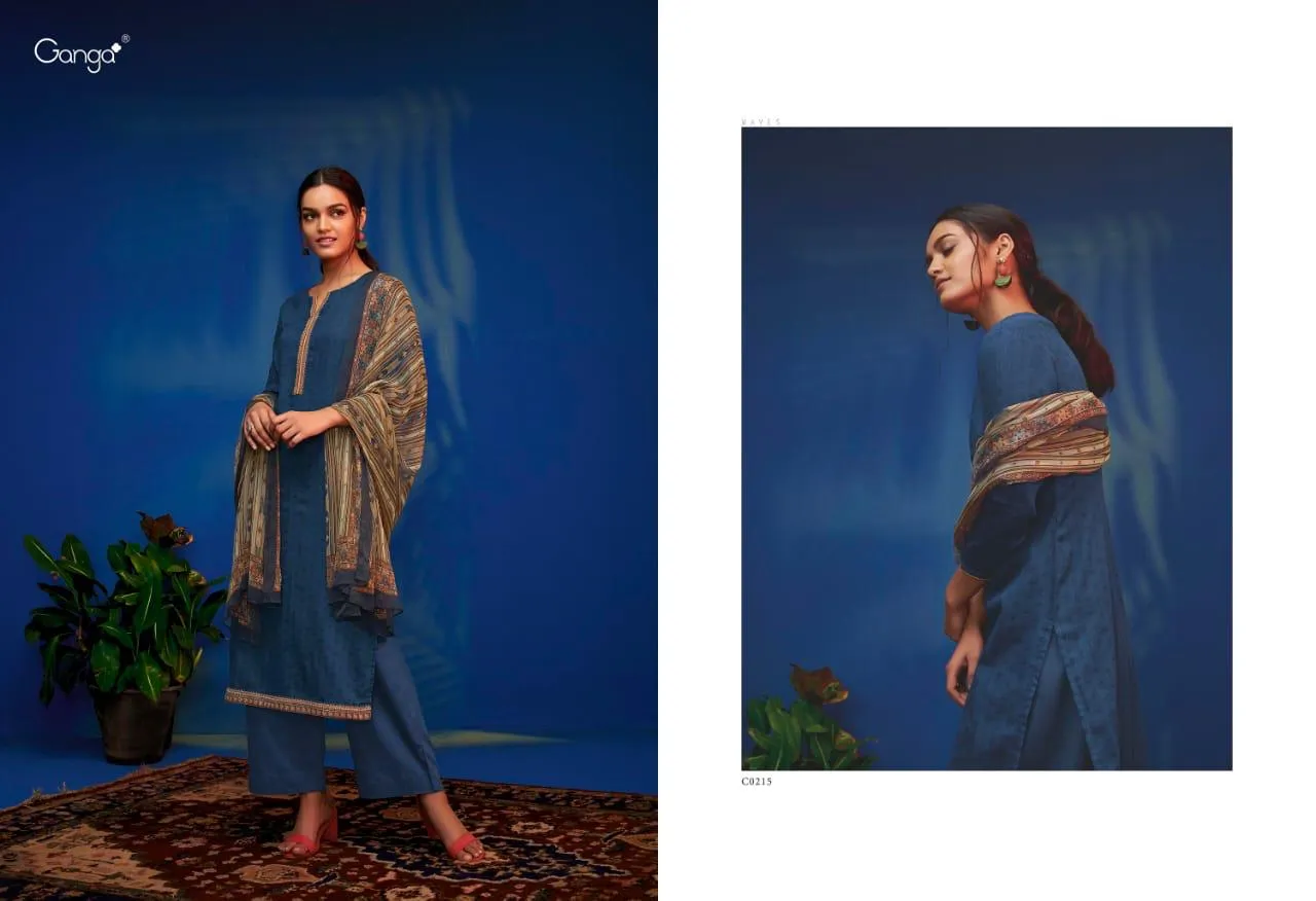 GANGA SUITS PRESENTS WAVES COTTON SATIN SUITS WITH EMBROIDERY