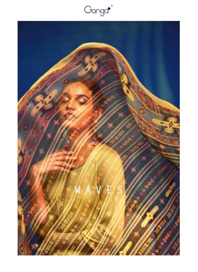 GANGA SUITS PRESENTS WAVES COTTON SATIN SUITS WITH EMBROIDERY