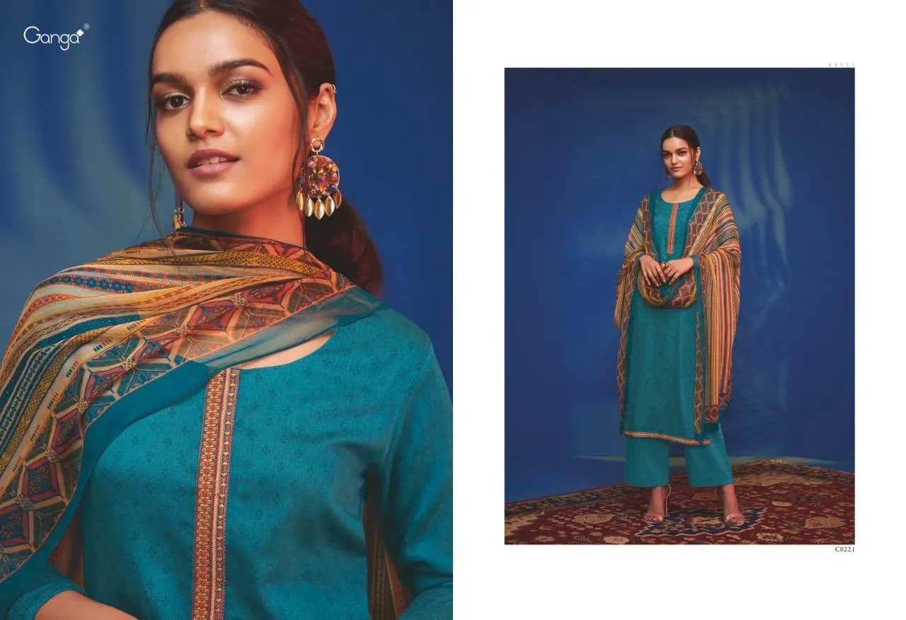 GANGA SUITS PRESENTS WAVES COTTON SATIN SUITS WITH EMBROIDERY