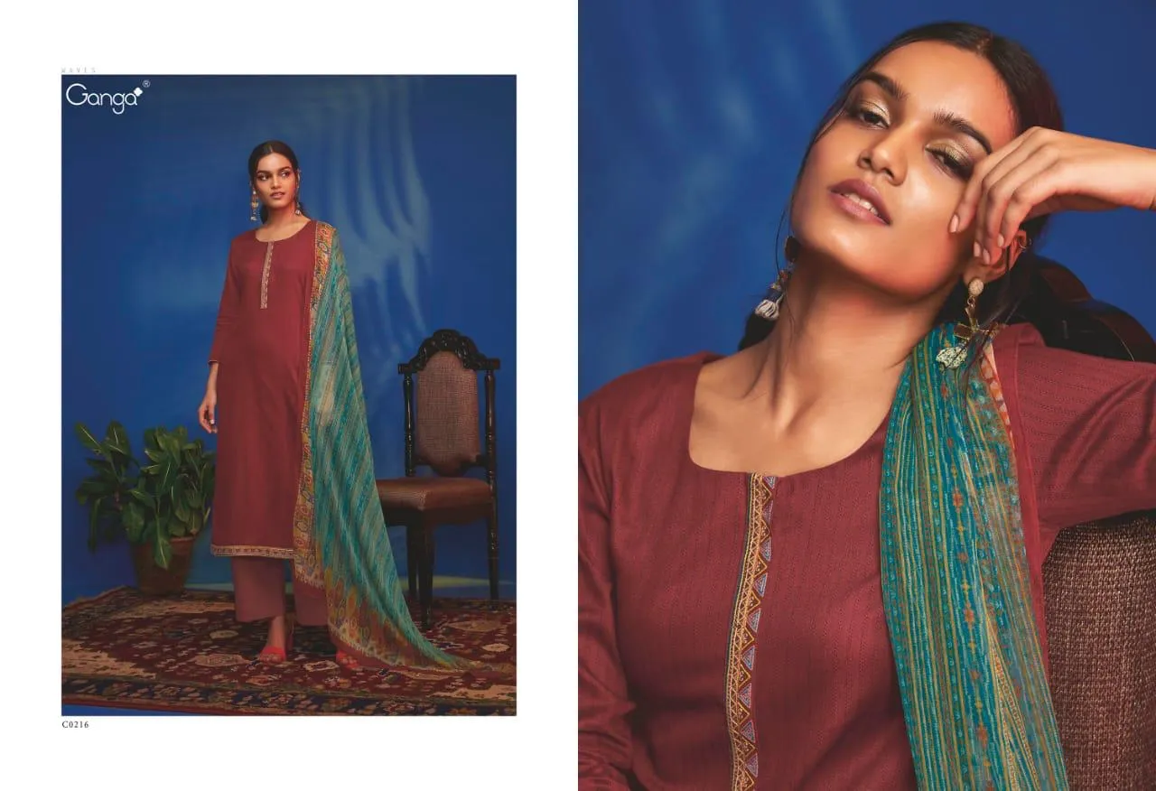 GANGA SUITS PRESENTS WAVES COTTON SATIN SUITS WITH EMBROIDERY