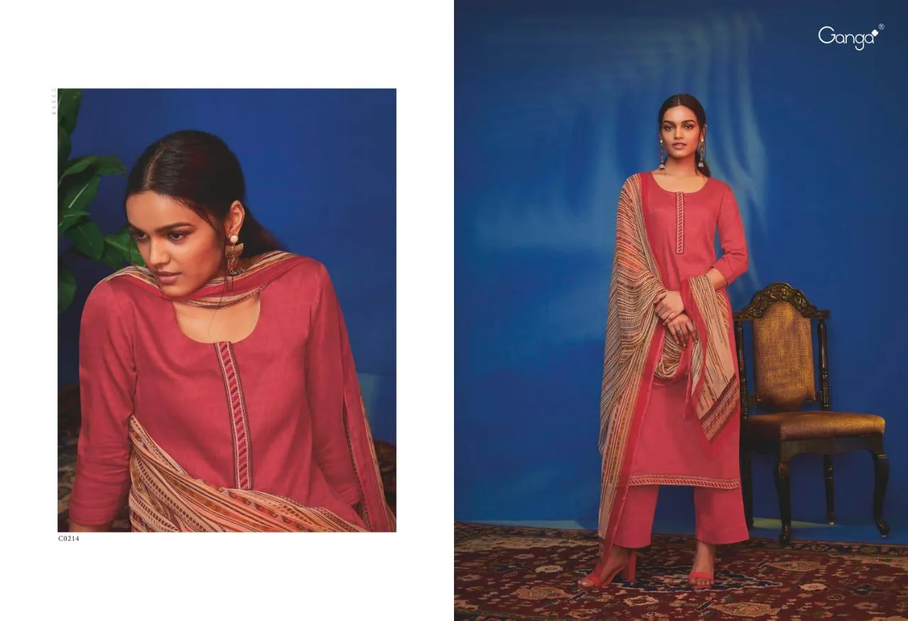 GANGA SUITS PRESENTS WAVES COTTON SATIN SUITS WITH EMBROIDERY