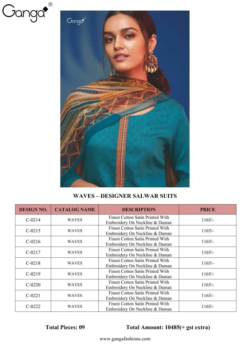 GANGA SUITS PRESENTS WAVES COTTON SATIN SUITS WITH EMBROIDERY