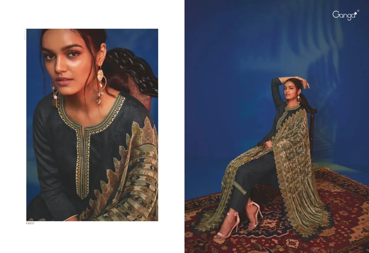GANGA SUITS PRESENTS WAVES COTTON SATIN SUITS WITH EMBROIDERY