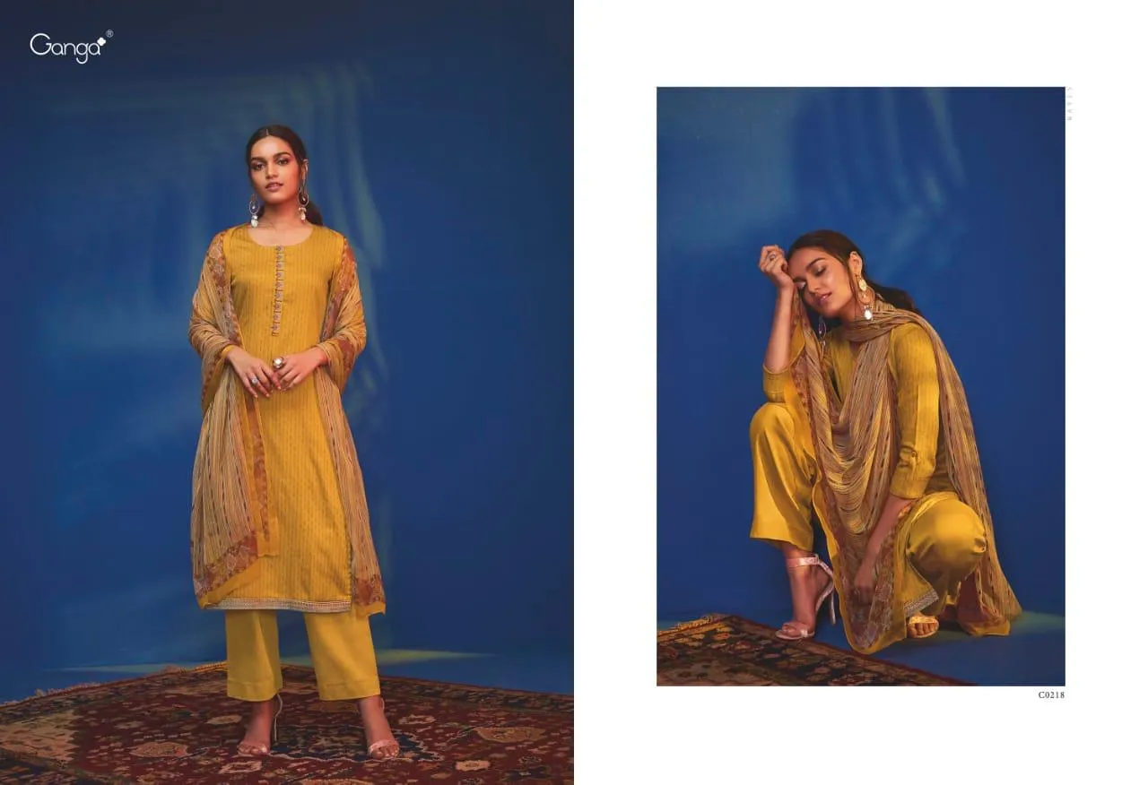 GANGA SUITS PRESENTS WAVES COTTON SATIN SUITS WITH EMBROIDERY