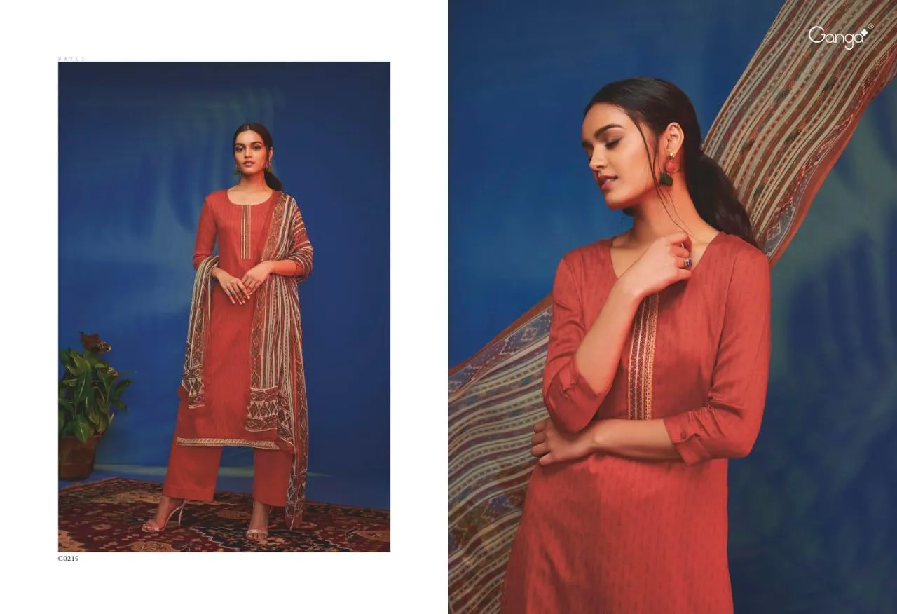 GANGA SUITS PRESENTS WAVES COTTON SATIN SUITS WITH EMBROIDERY