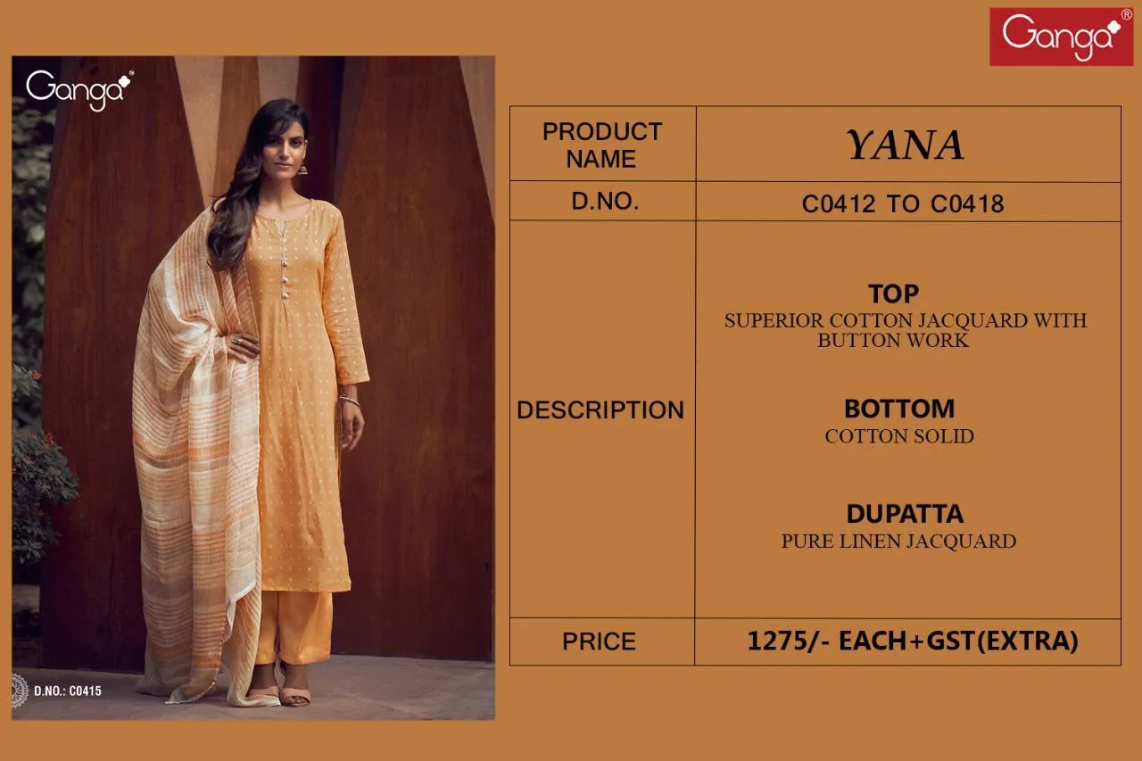 Ganga Suits Yana Cotton Jacquard Work Casual Collection Suits