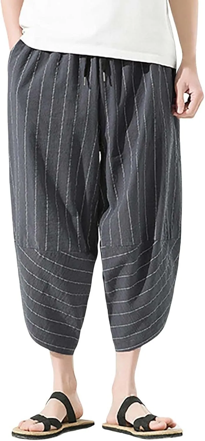 GIERIDUC Mens Cotton Linen Loose Pant Casual Long Pants Lightweight Flat-Front Summer Trousers Yoga Beach Pants for Men