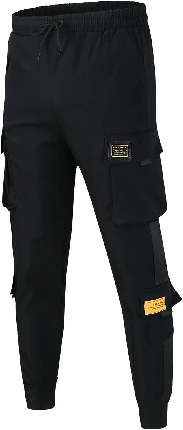 GIERIDUC Mens Hiking Cargo Pants Casual Workout Joggers Lightweight Gym Sweatpants Elastic Waist Athletic Pants with Pockets