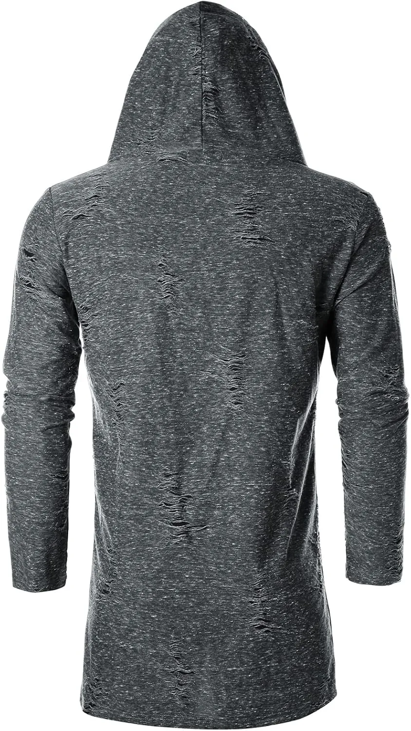 GIVON Mens Longline Hooded Cardigan Ruffle Shawl Collar Drape Cape Overcoat from Unique Scratch Fabric