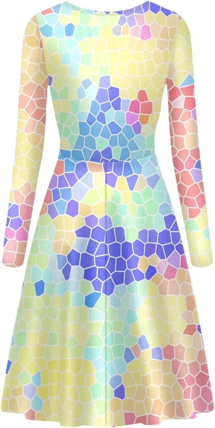 GLUDEAR Women's Van Gogh Art 3D Print Long Sleeve Unique Casual Flared Midi Dress