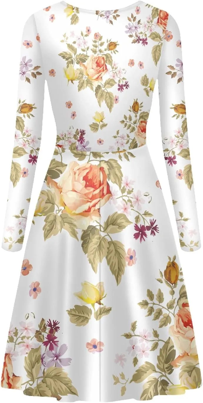 GLUDEAR Women's Van Gogh Art 3D Print Long Sleeve Unique Casual Flared Midi Dress