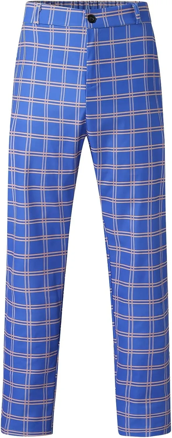 GOKKILRW Chinos for Men Casual Slim Fit Dress Pants Plaid Stretch Flat-Front Skinny Pants Business Work Pencil Lounge Pants