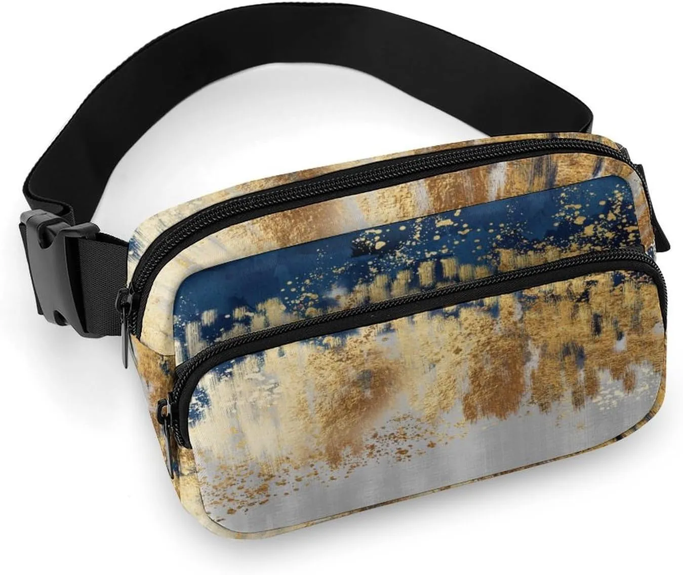 Golden Blue Gray Modern Art Belt Bag Fanny Pack for Women Men Crossbody Waist Bag Pack Adjustable Casual Bag for Travel Running Workout Cycling
