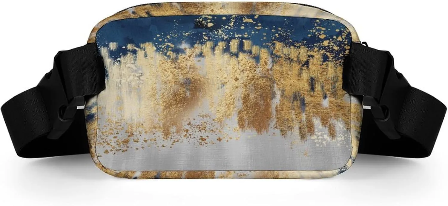 Golden Blue Gray Modern Art Belt Bag Fanny Pack for Women Men Crossbody Waist Bag Pack Adjustable Casual Bag for Travel Running Workout Cycling